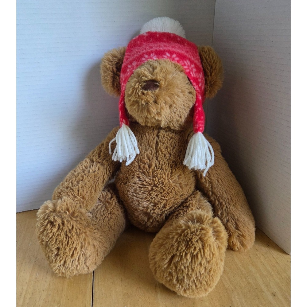 Joann Fabrics J Bear Holiday Brown Bear Plush 2018 Reese 12 in Knit Hat Tassels